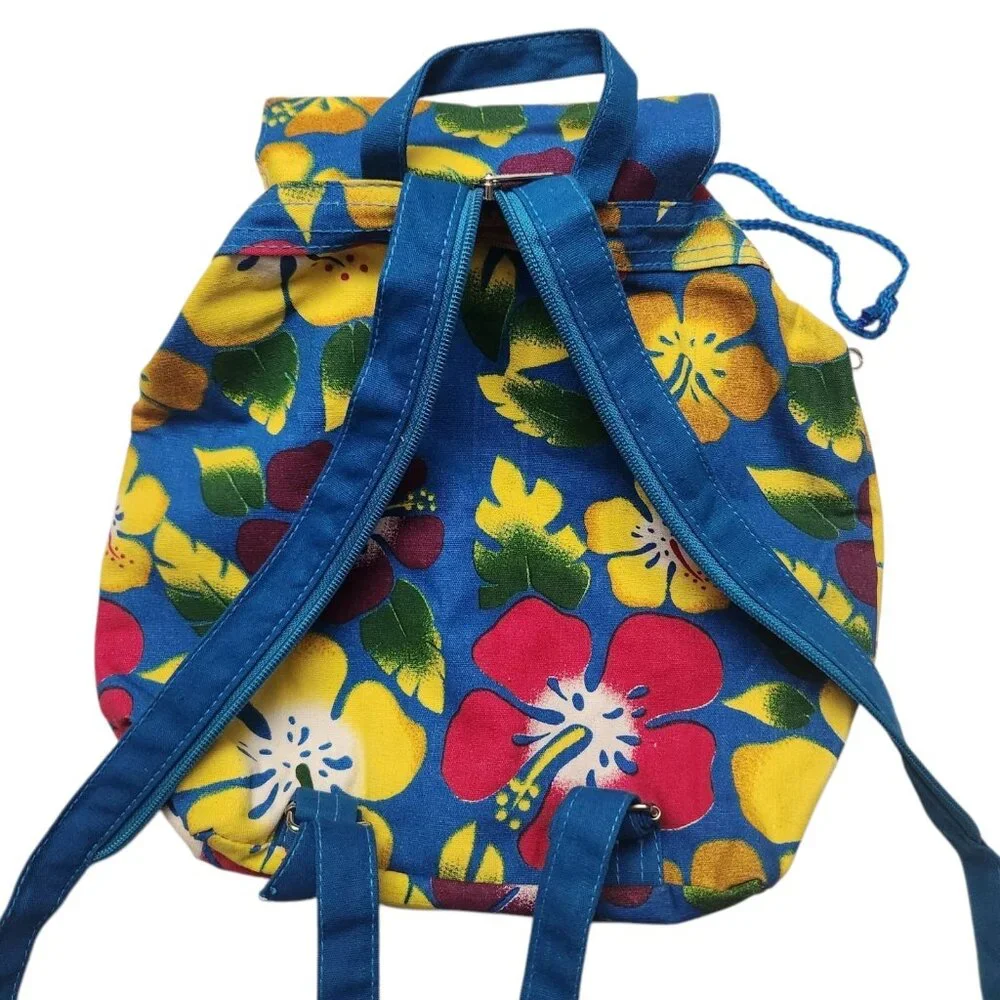 Backpack Purse Hibiscus Hawaiian Flower Print Boho Drawstring Adjustable Strap
